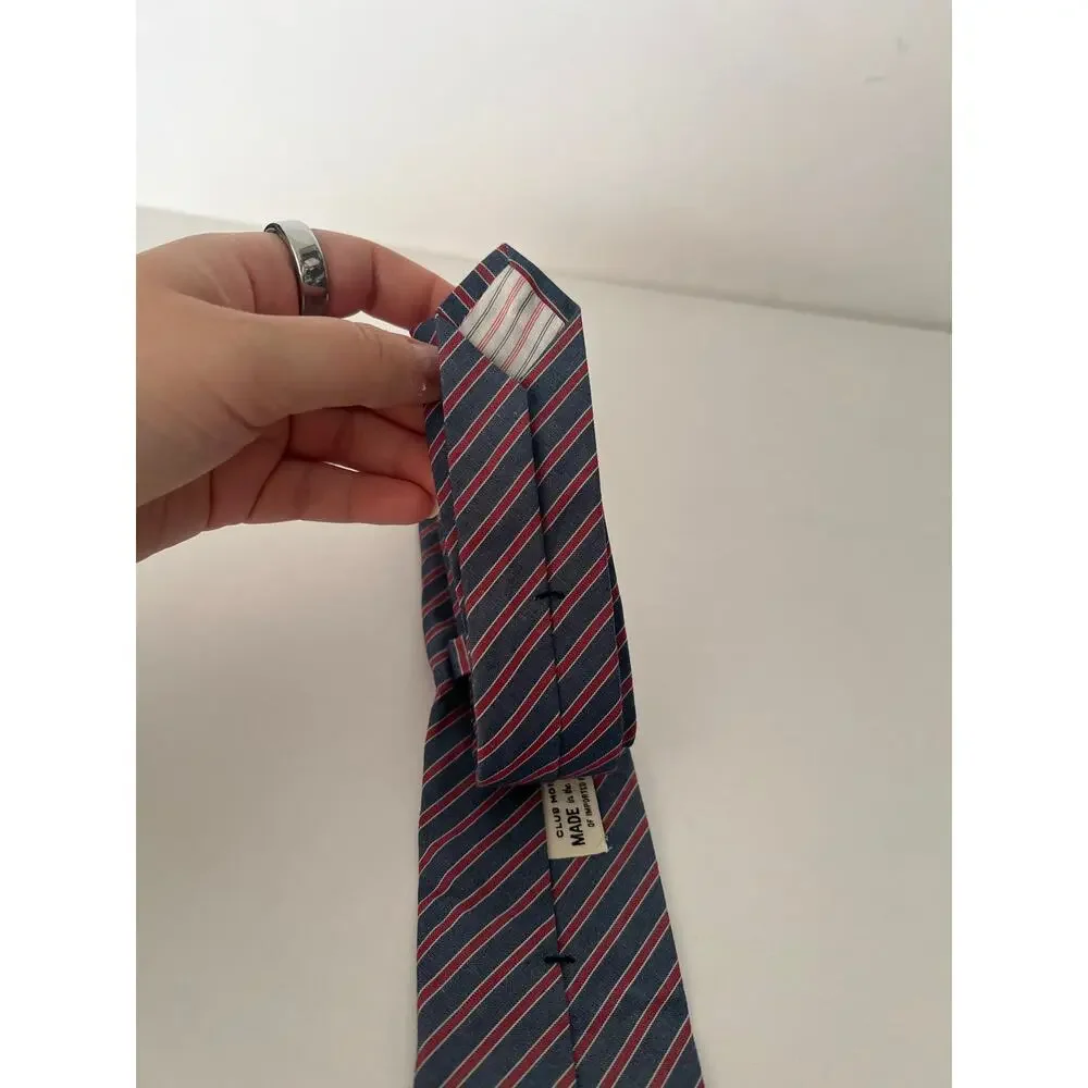 Vintage Club Monaco Men's Slim Necktie Blue Gray Red Classic Striped Tie